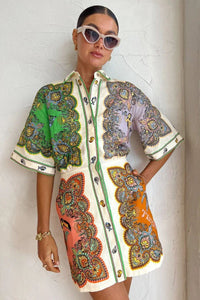 Multi Color Paisley Print Shirt Dress