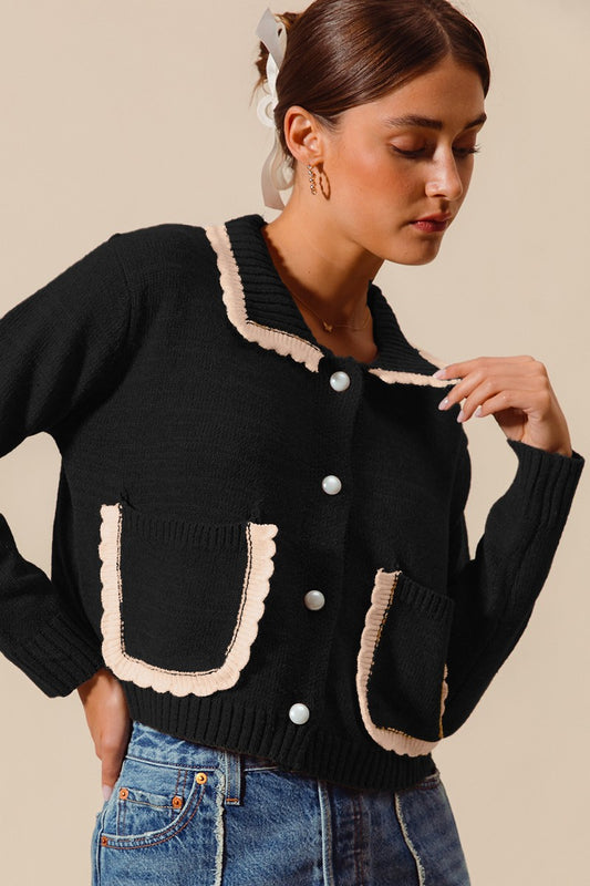 Scalloped Collard Cardigan