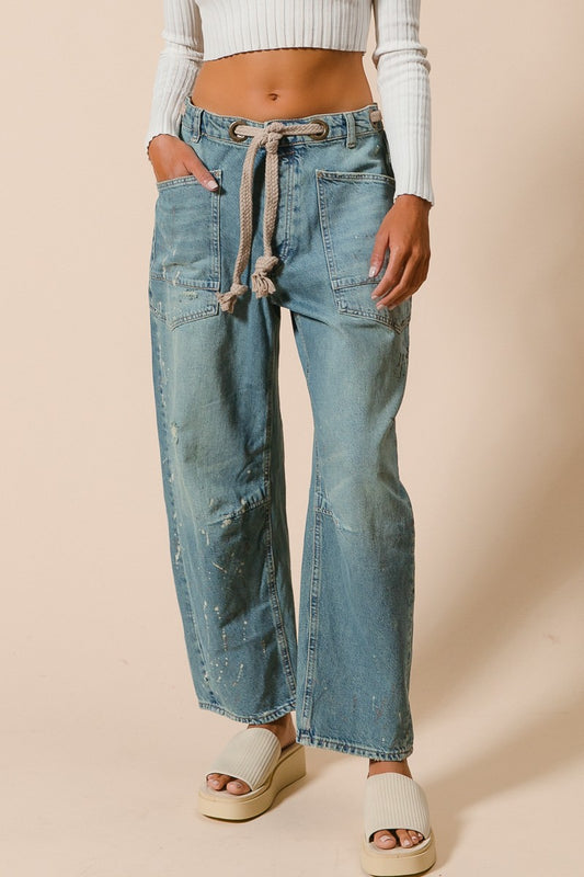 Drawstring Barrel leg Denim