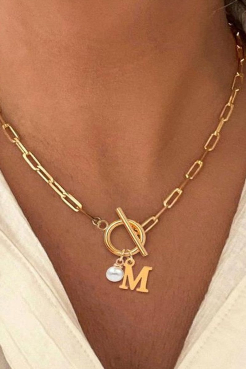 Pearl Letters Stainless Steel Ot Clasp Necklace