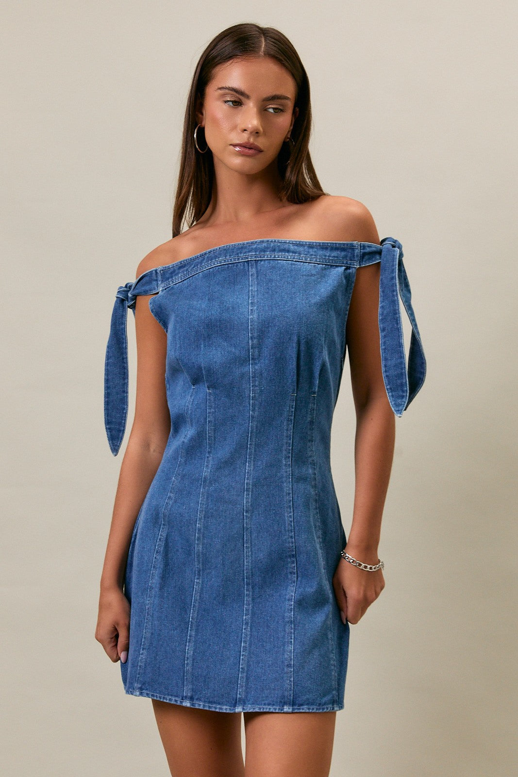 Off Shoulder Tie Strap Mini Dress PREORDER 5/13