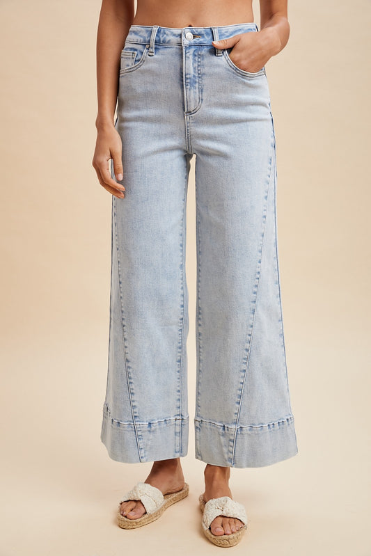 Seam Detailed Denim Cropped Wide Flare Jean