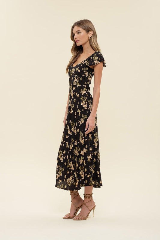 Black Floral Maxi with Slit