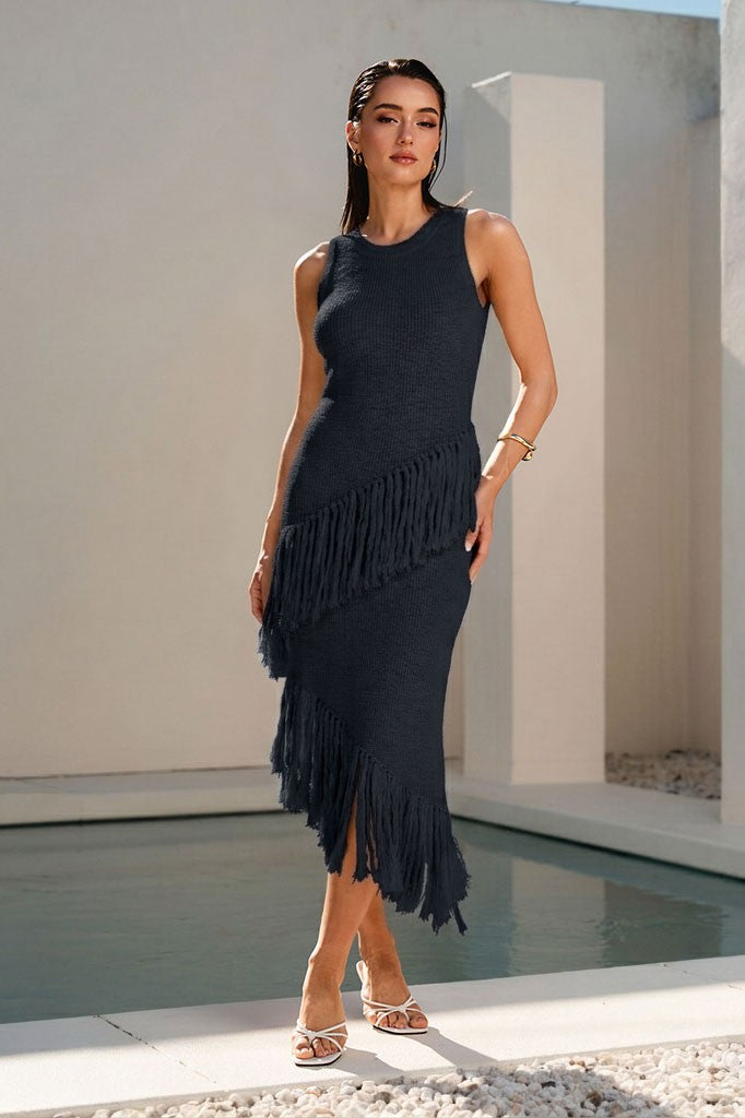 Asymmetric Fringe Midi Dress PREORDER 5/30