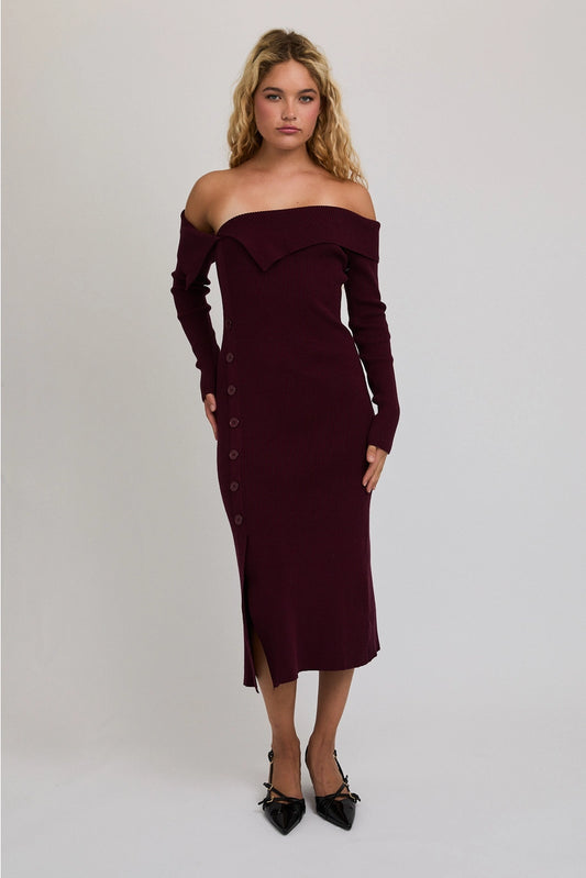 Off the Shoulder with Long Sleeve Midi Dress