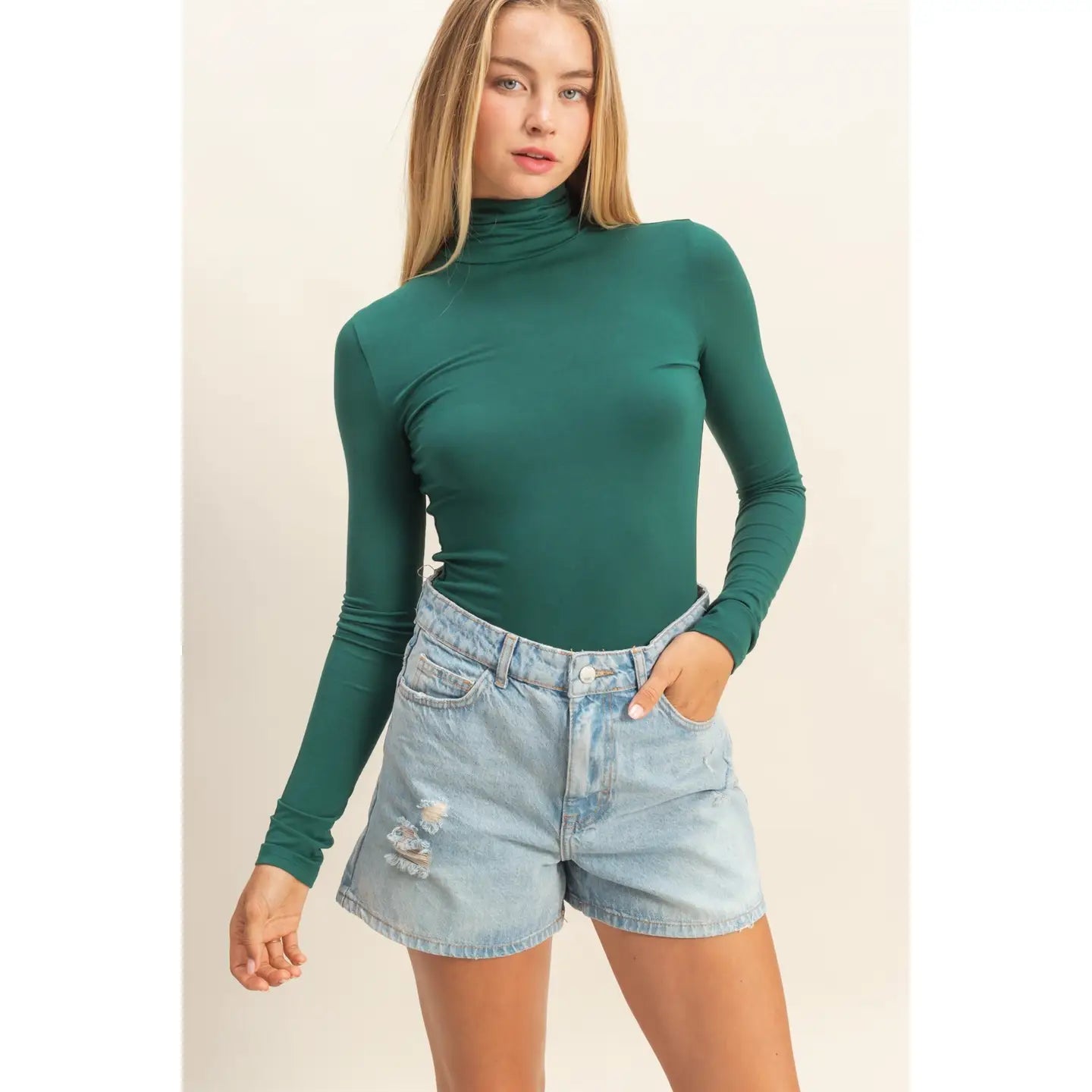 Green Mock Neck Long Sleeve