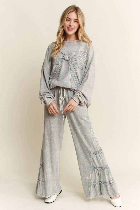 Mineral Washed Side Ruffle Flare pants