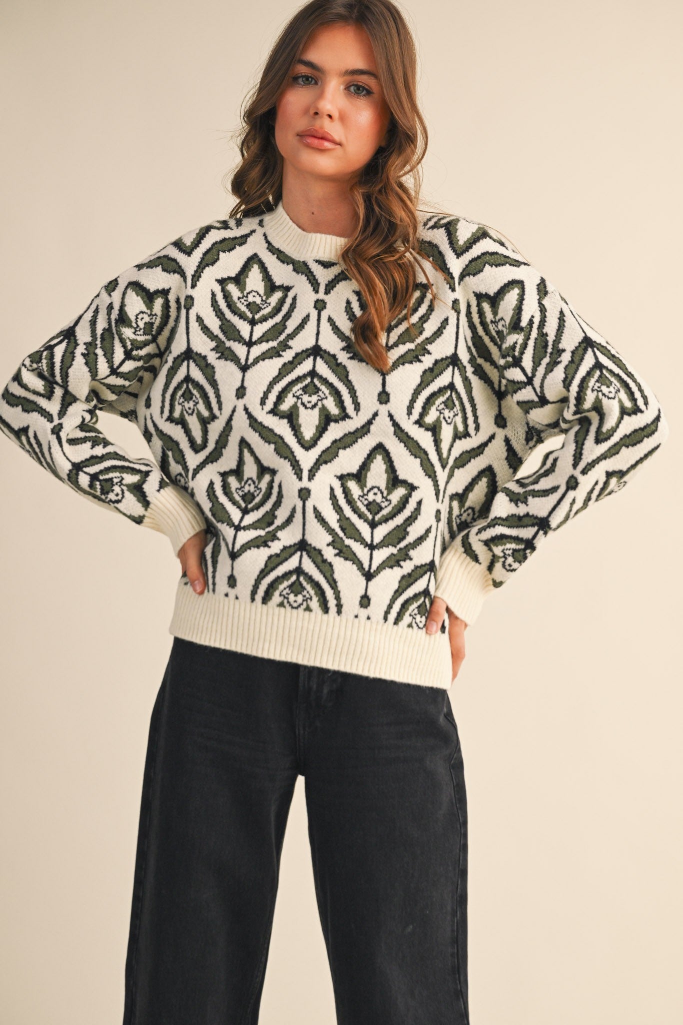 Floral Pattern Knit Sweater