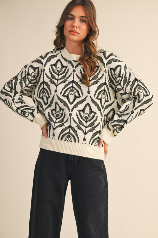 Floral Pattern Knit Sweater