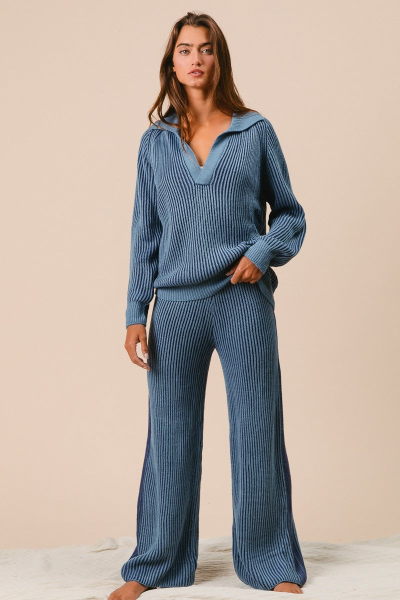 2 Piece Denim Ribbed Pants Set