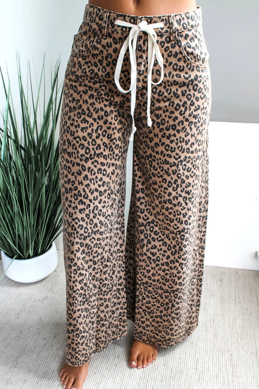 All Over Leopard denim drawstring stretch jean