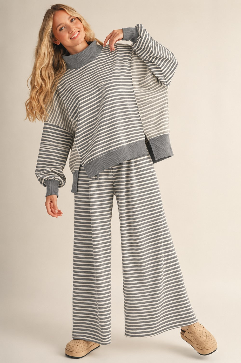 Mock Neck Cozy Striped Knit Matching Set Featuring  PREORDER 11/28