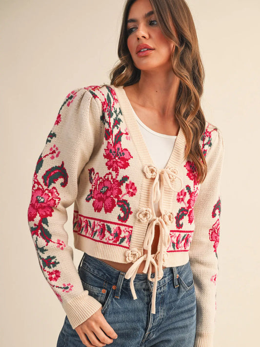 Floral Knit Tie Sweater