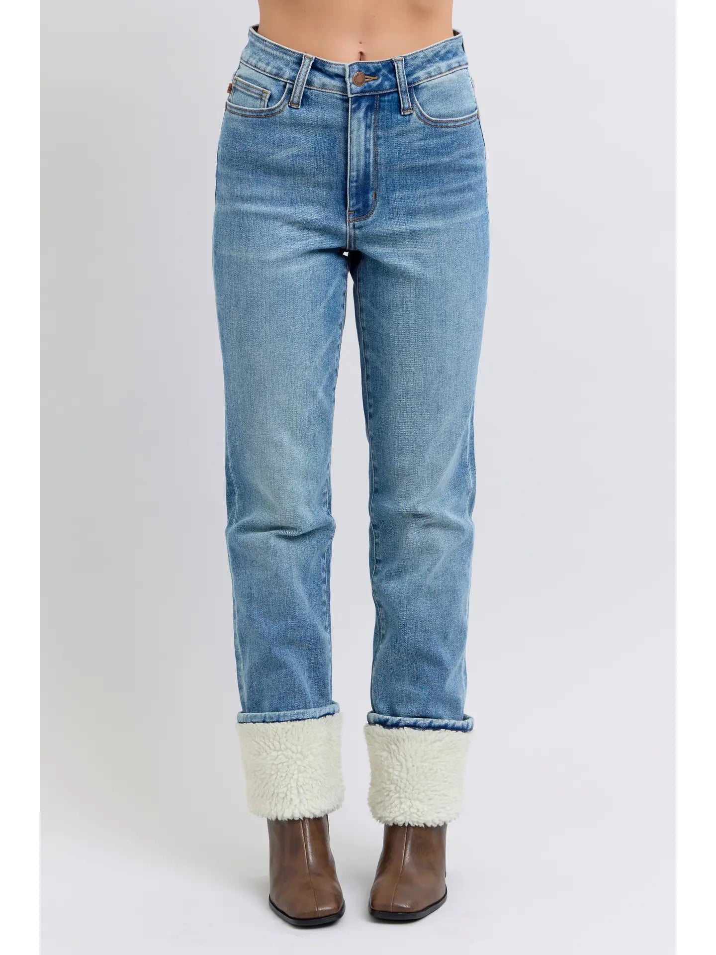 Judy Blue High Waisted Shearling Cuff Straight Denim