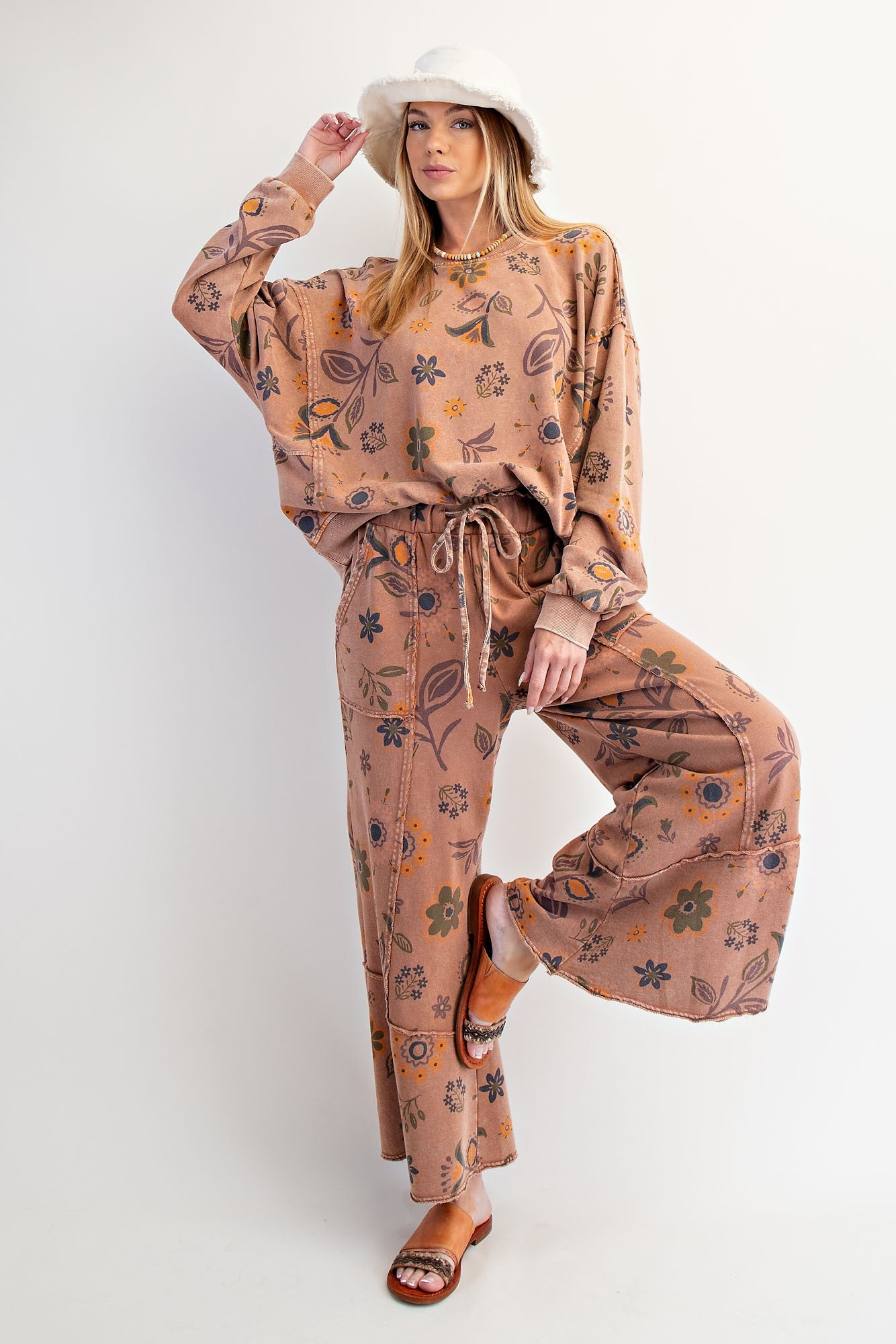 Floral Print Washed Terry Pullover PREORDER
