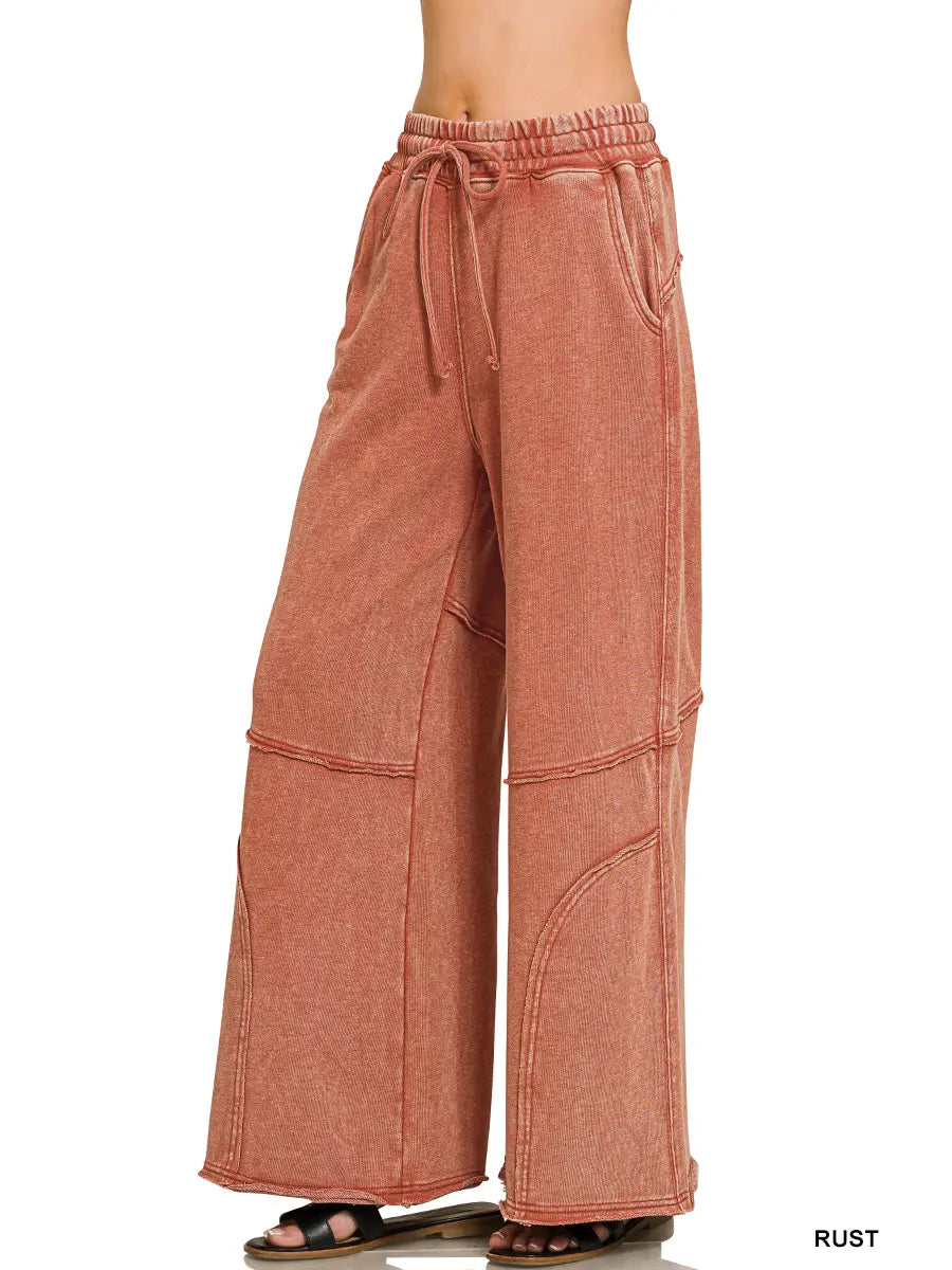 Premium French Terry Washed Exposed Seam Flare Pants