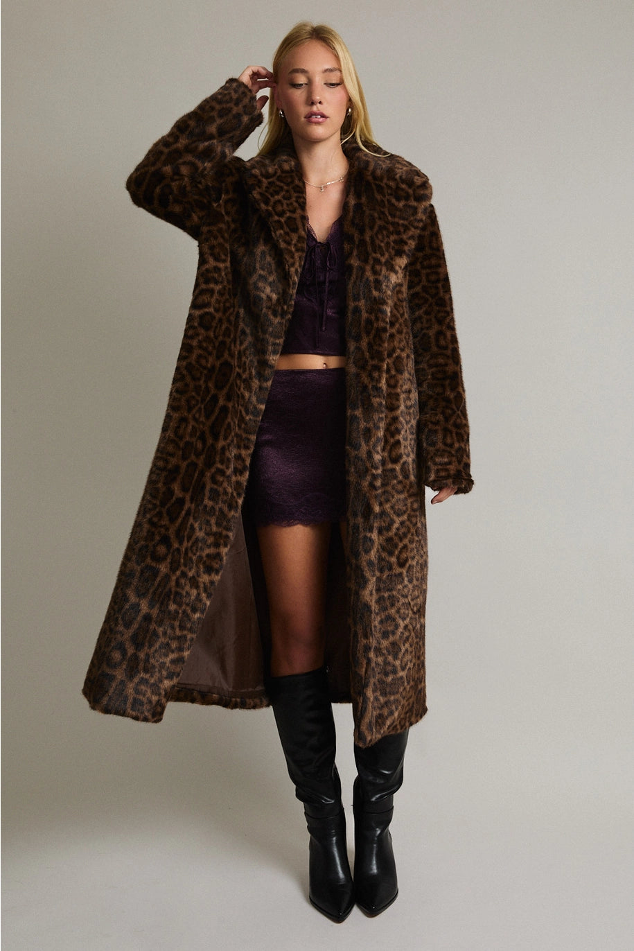Leopard Print Faux Fur Long Coat Jacket PREORDER 11/30