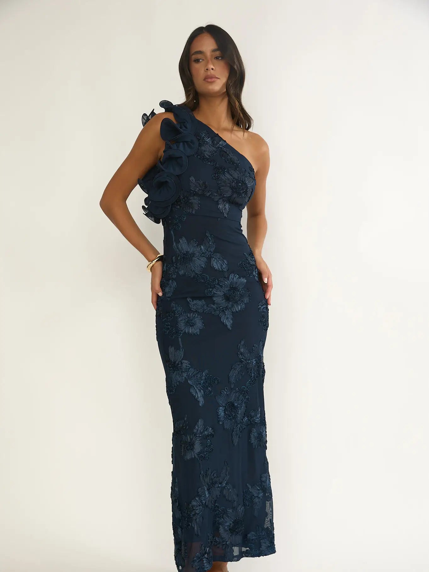 Navy One Shoulder Floral Maxi dress PREORDER 6/18