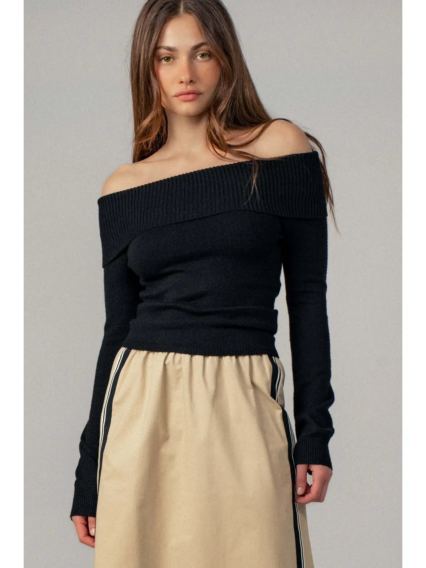 Ribbed Off-Shoulder Long Sleeve Sweater