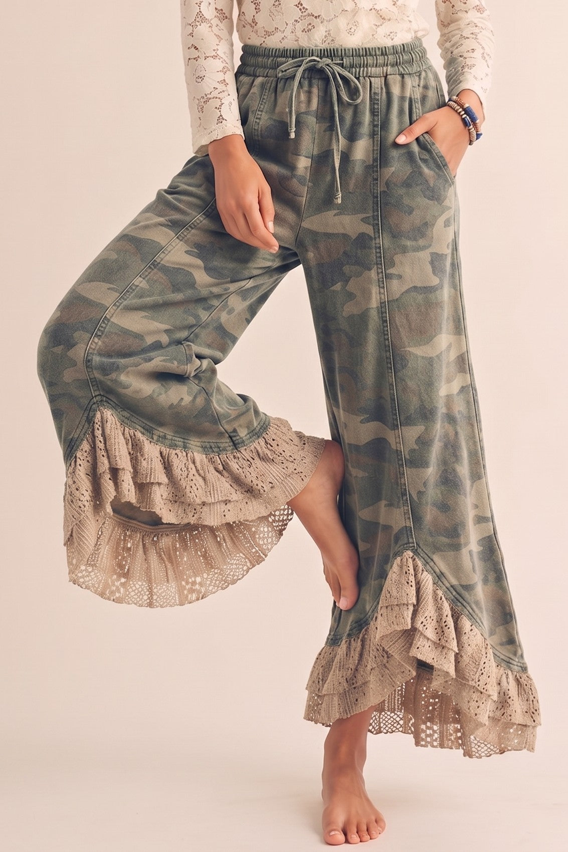 Vintage Lace Infused Couture Elastic Waist Pants