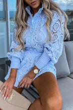 Load image into Gallery viewer, Blue Lace Short and Button Down Shirt Set
