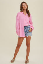 Load image into Gallery viewer, Pink Beach Bum Gauze Button down SHips 4/30
