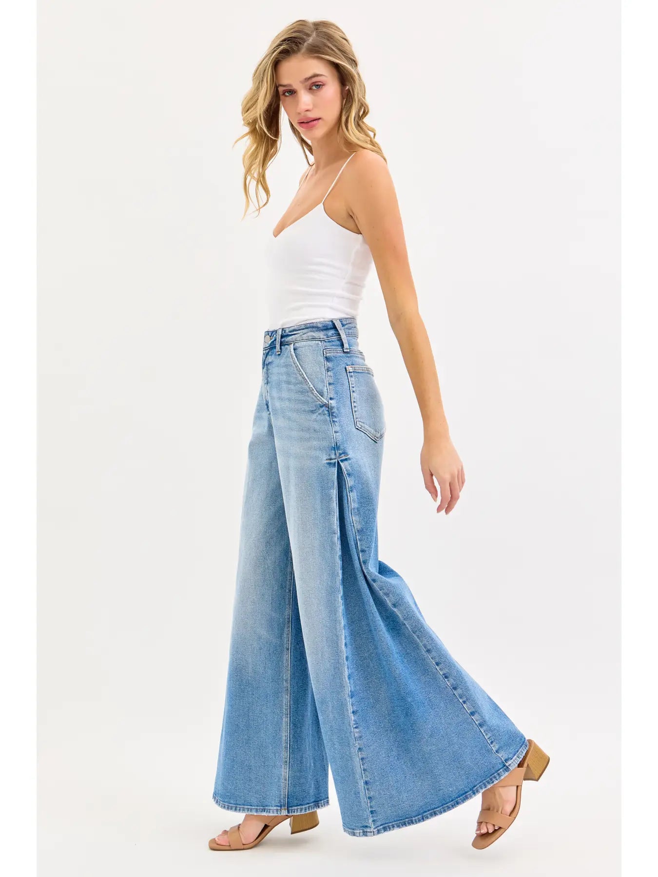 High Rise Wide Leg with Side Triangular Tuck Jean