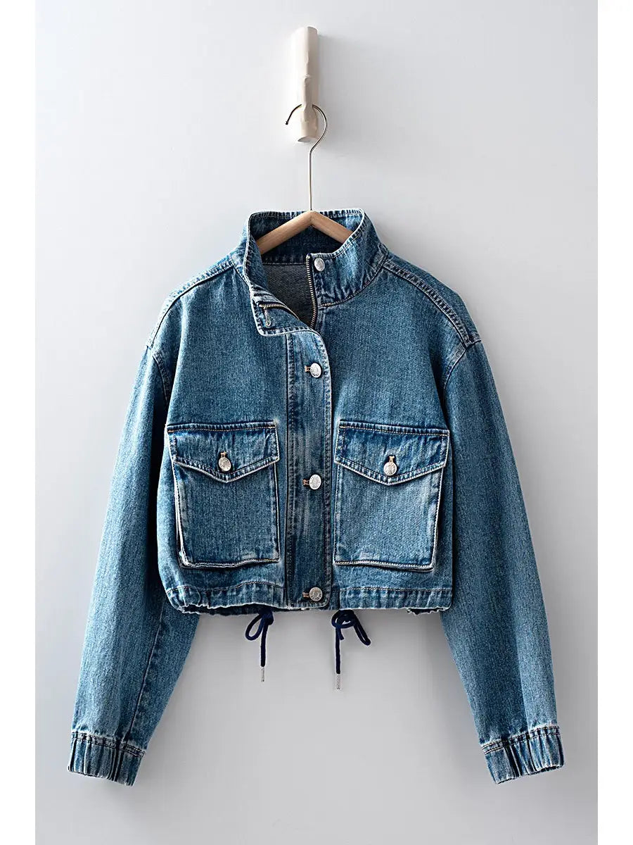 Cropped Denim Utility Jacket
