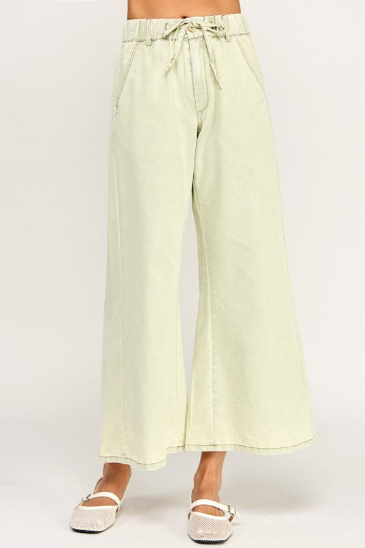 Sage Washed Denim Drawstring Pant