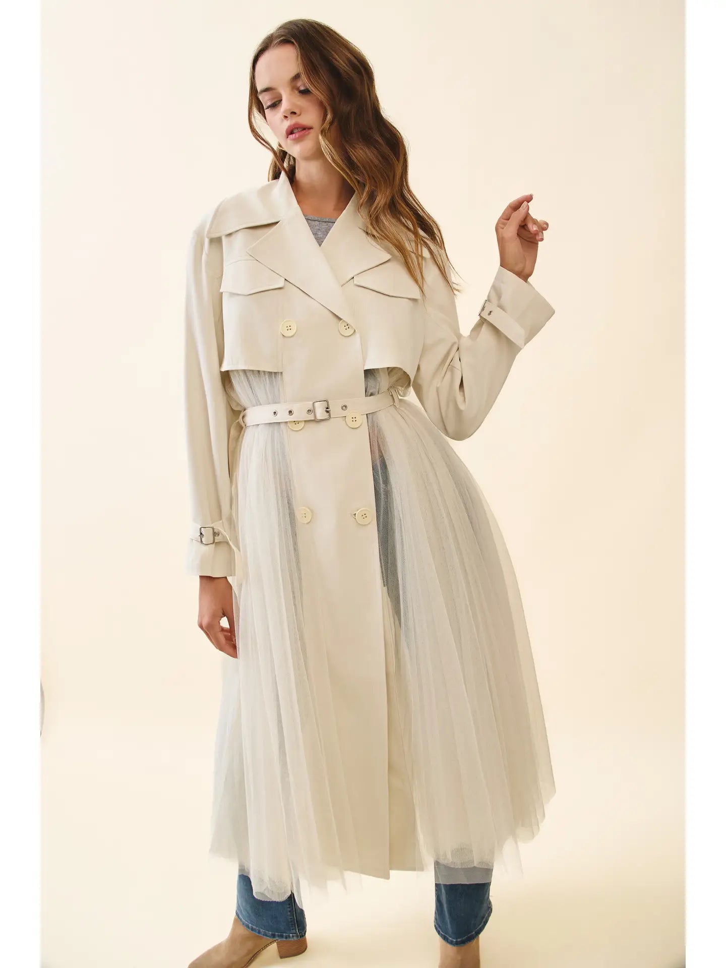 Mesh Body Classic trench Coat