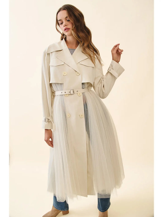 Mesh Body Classic trench Coat