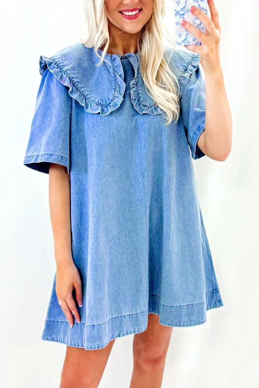 Beau Blue Collard Denim Dress ships 1/15