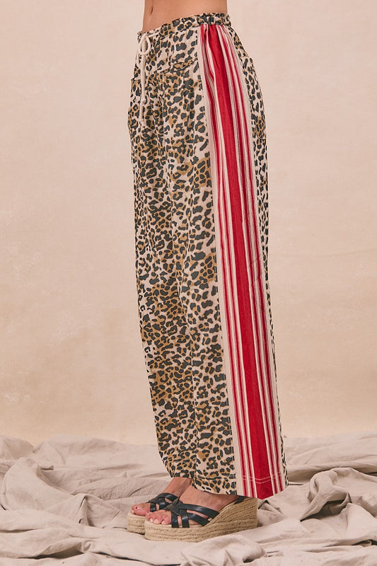 Leopard Red Stripe Drawstring Pant