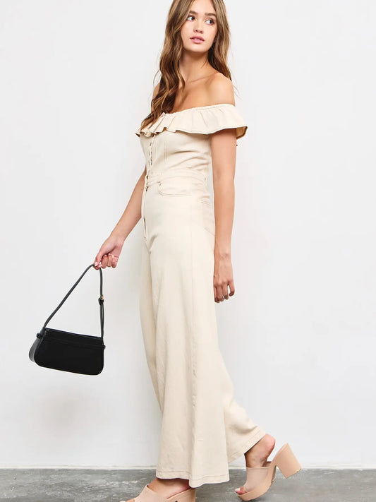 Ruffled Off Shoulder Jumpsuit 2 colors