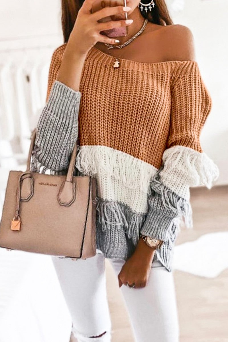 Color Block Fringe Sweater