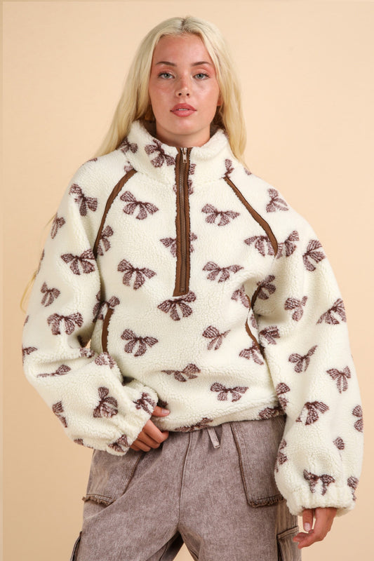 Cream Fleece Bow Zip Up Jacket arrives 10/15