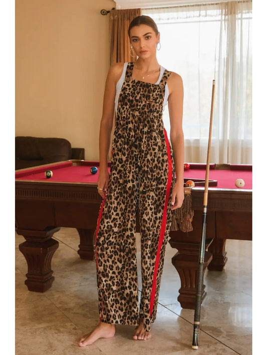 Leopard Printed overall with red stripe