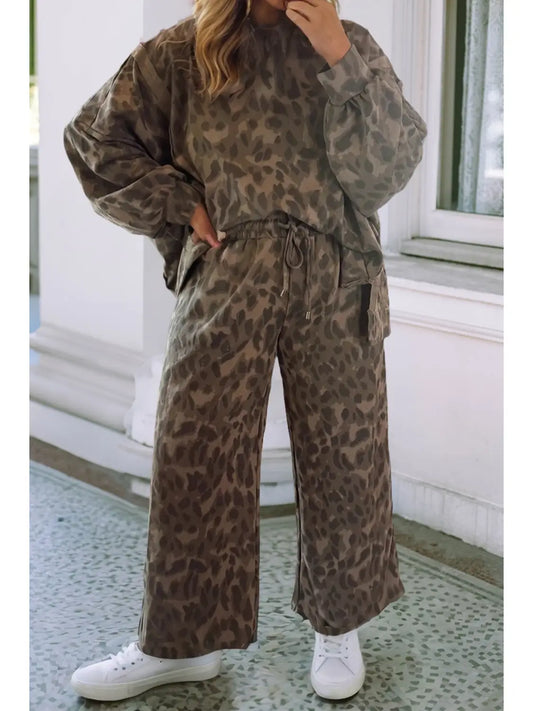 raw hem Leopard Lounge Set