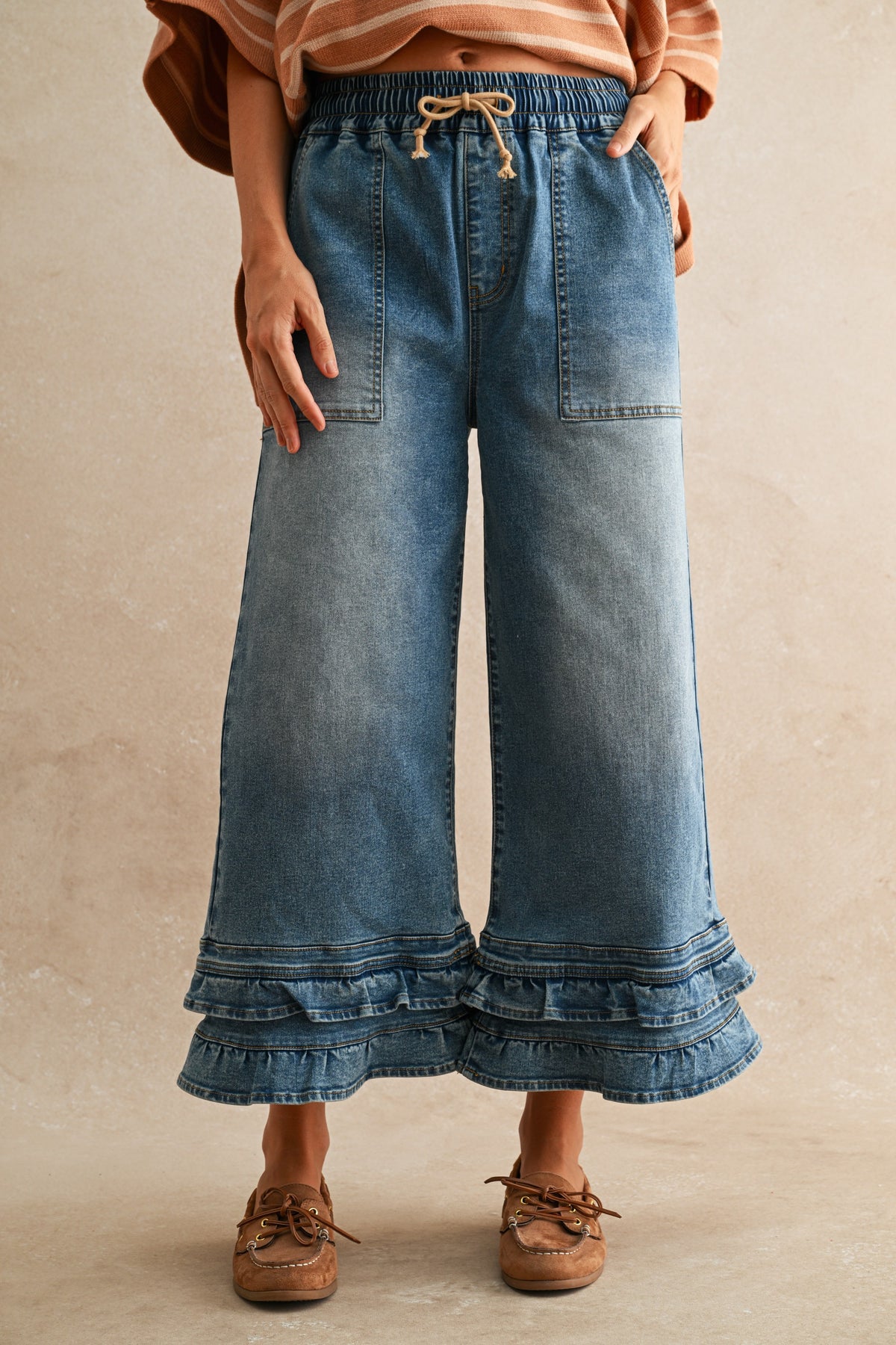 Ruffle Hem Wide Leg Denim Pants 11/20