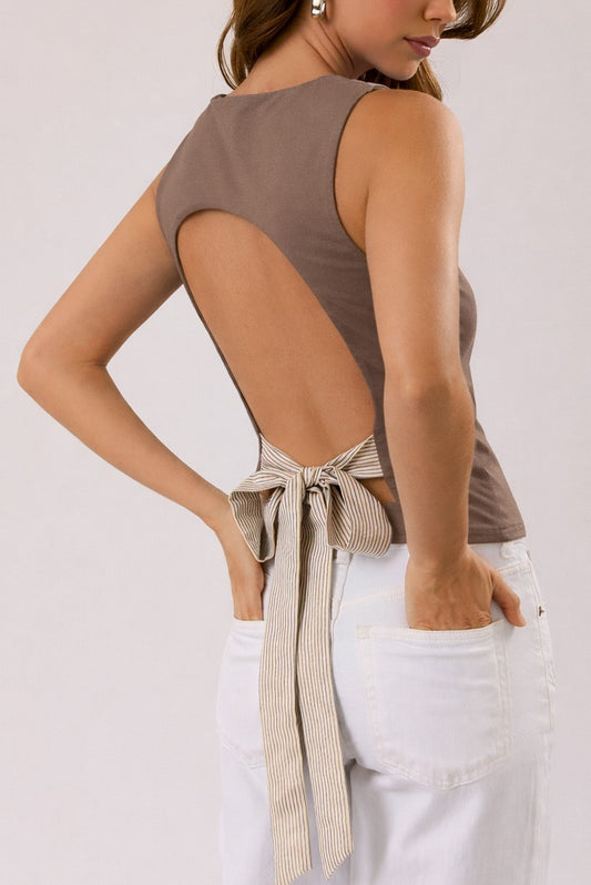 elf Double Square Neck Top With Back Contrast Tie Detail