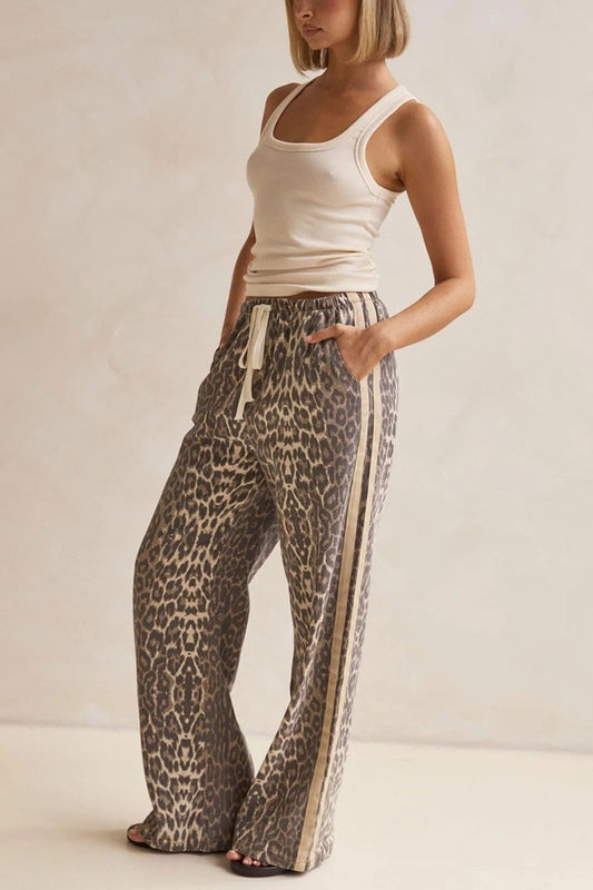 Leopard Side striped Drawstring pant