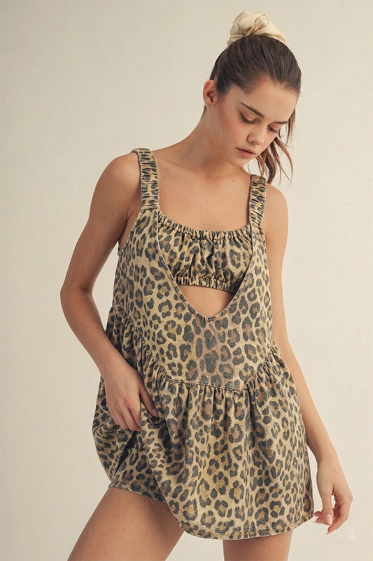 Luxe Leopard Modern Muse Cutout Gathered Short Set preorder 6/26