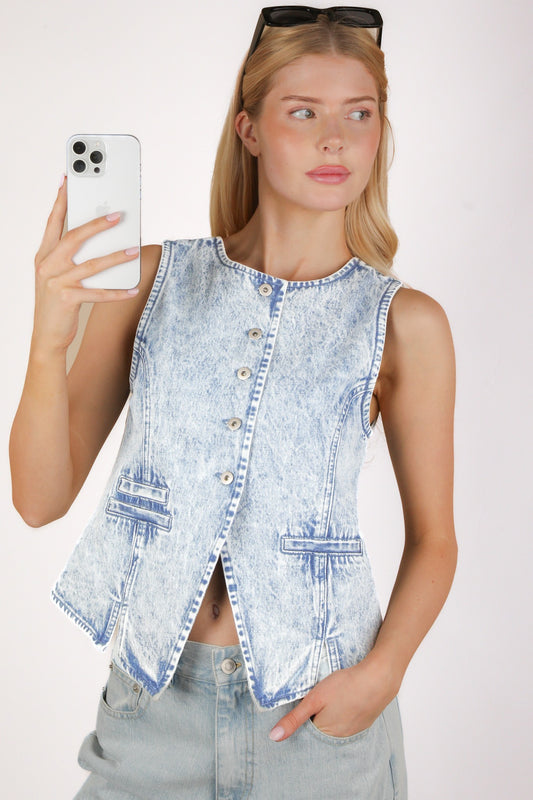 Acid Washed Denim Vest