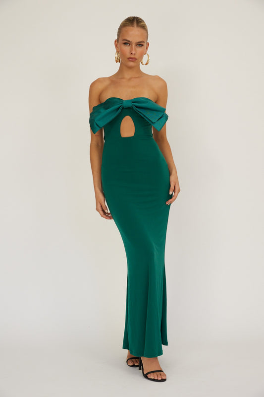 Green Bow Cut out Max Dress