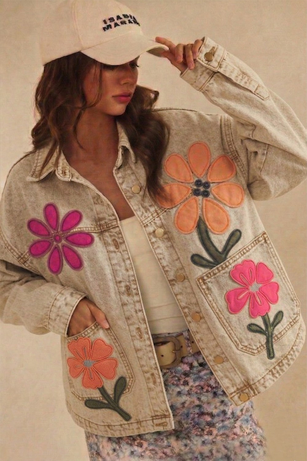 Artisan Bloom Patch Hearts Vintage Washed Jacket PREORDER