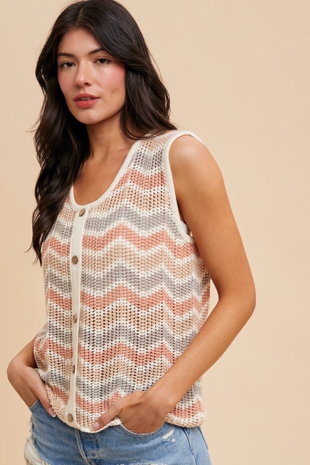 Multi Color Zig-zag Striped Crochet Sweater Top