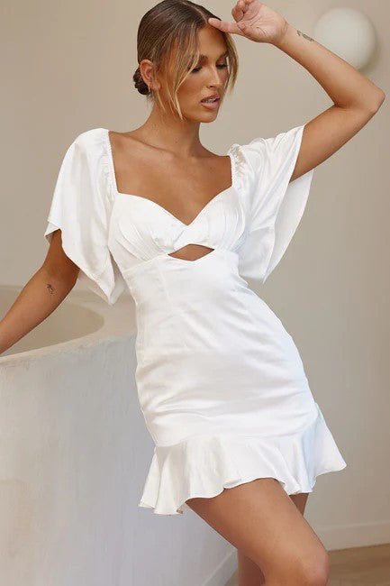 White Satin Cut Out Dress