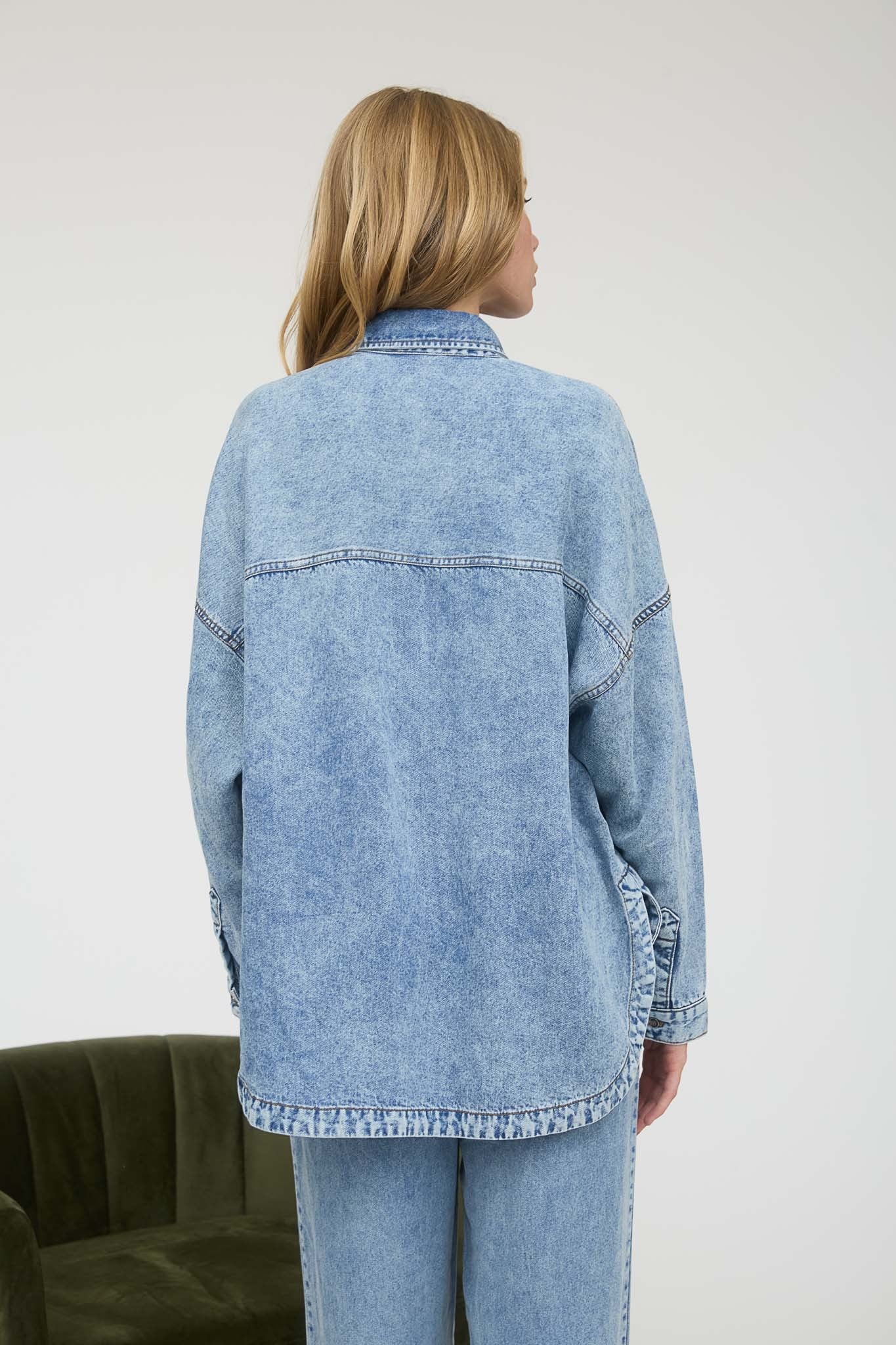 Washed Chambray Button Down Long Sleeve Shirt