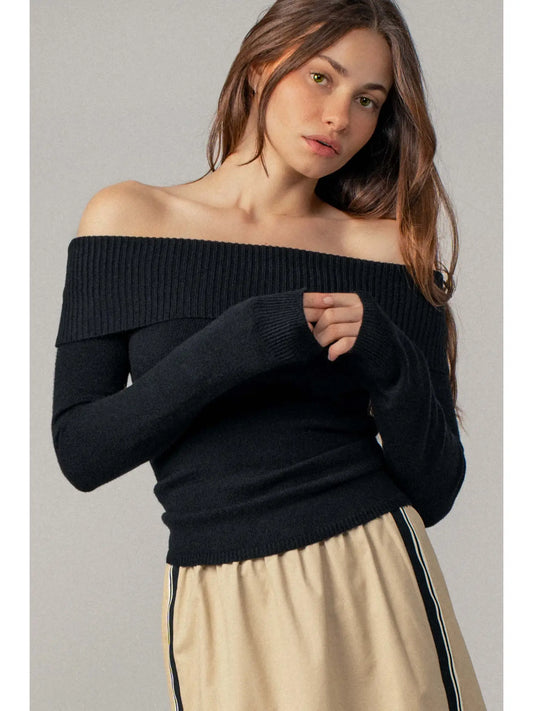 Ribbed Off-Shoulder Long Sleeve Sweater