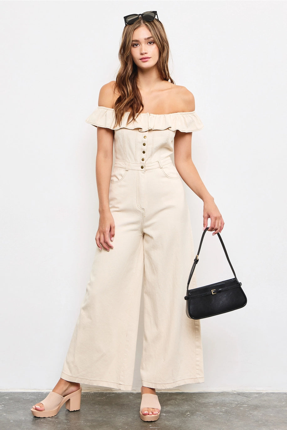 Ruffled Off Shoulder Jumpsuit 2 colors